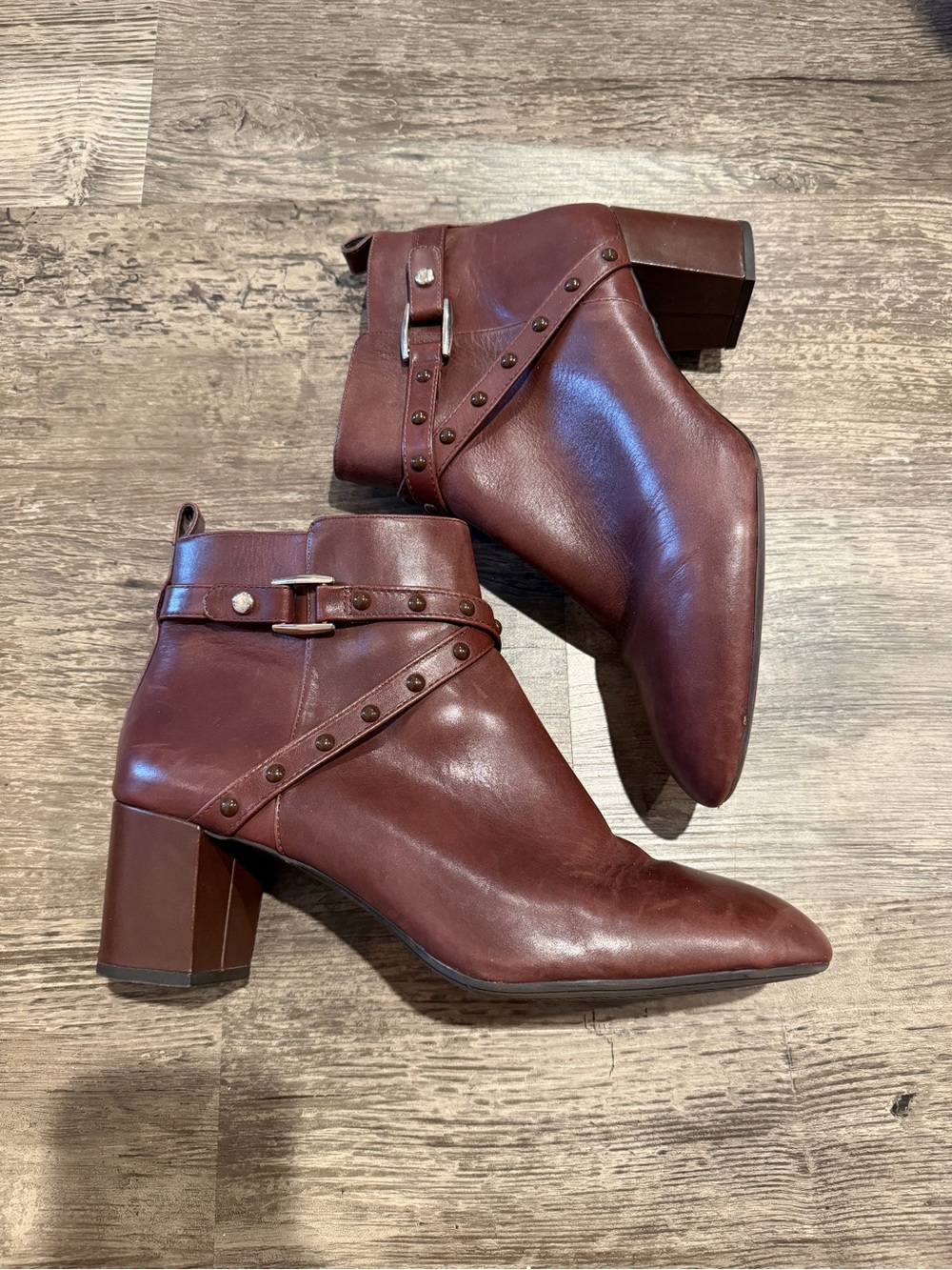 Alex Marie Burgundy Ankle Booties with Studded Strap